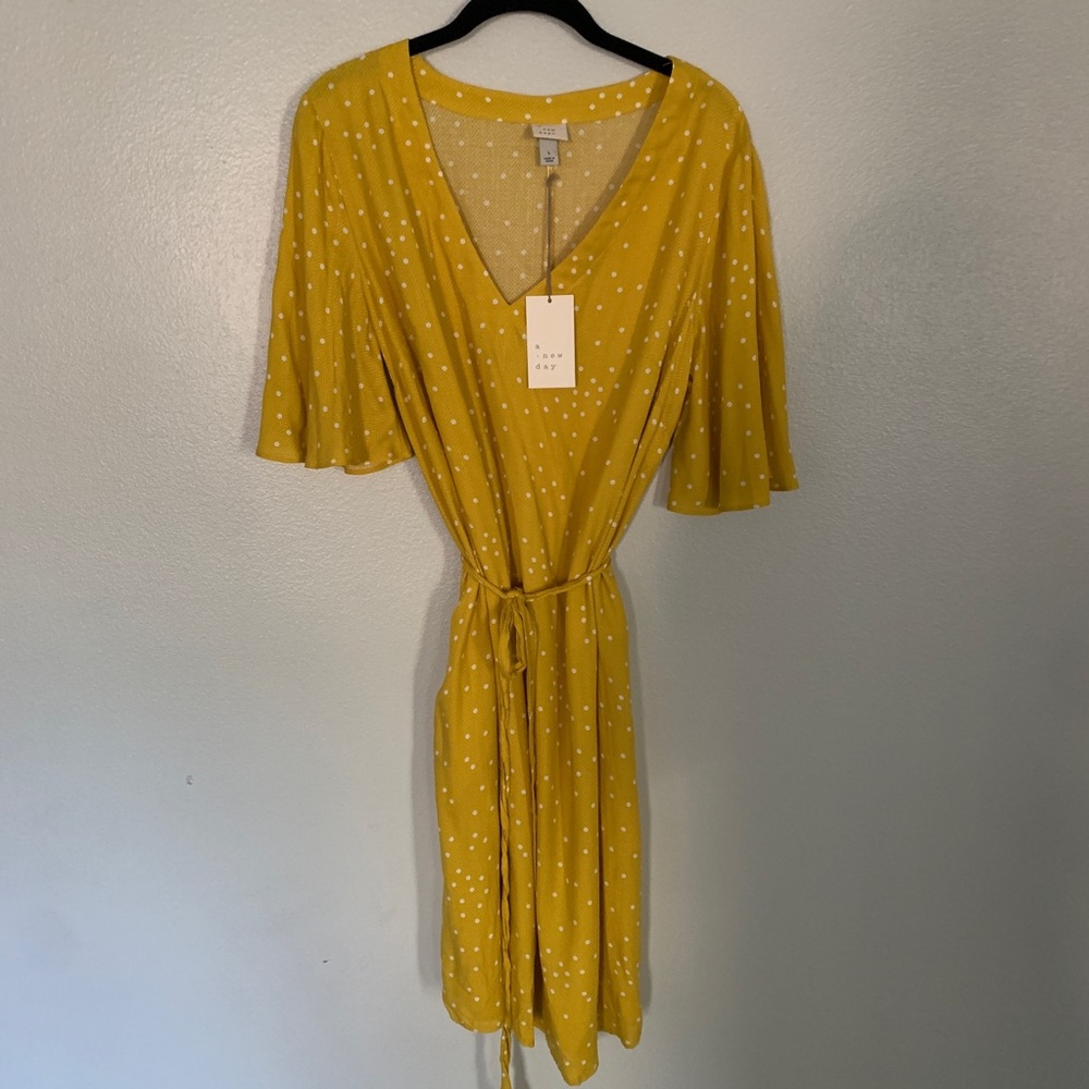 NWT A New Day Mustard Yellow Flowy Dress Sz L